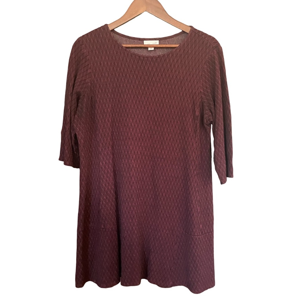 J.Jill Ponte Knit Tunic Top – Burgundy & Black Geometric | Petite Medium